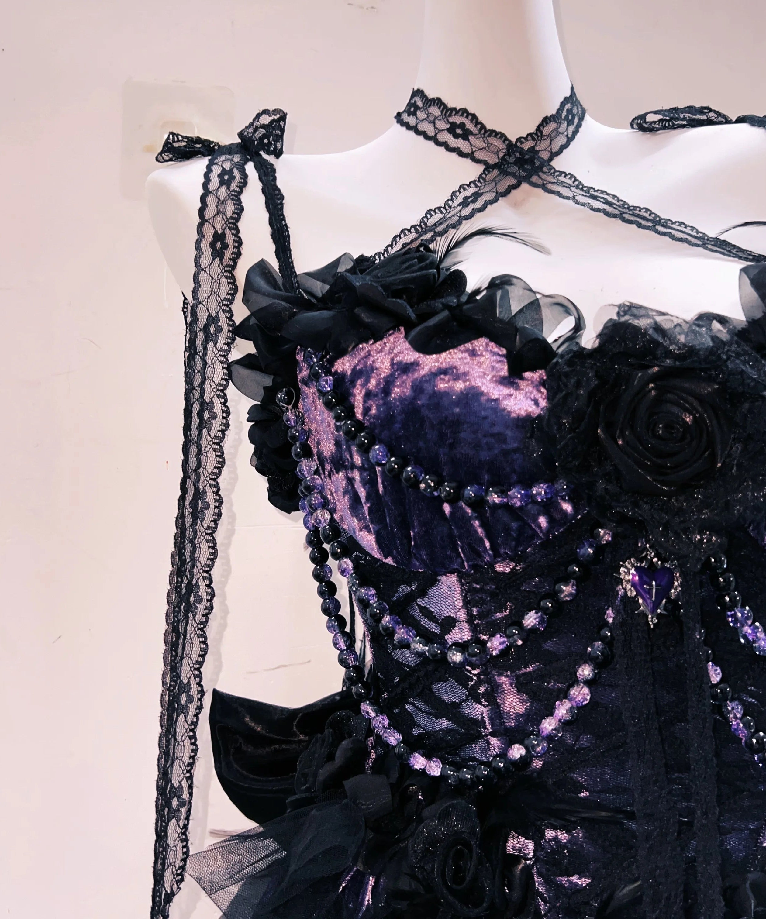 Bewitching Black Lace & Deep Purple Velvet High-Low Dress – Your Ultimate Halloween & Holiday Party Statement