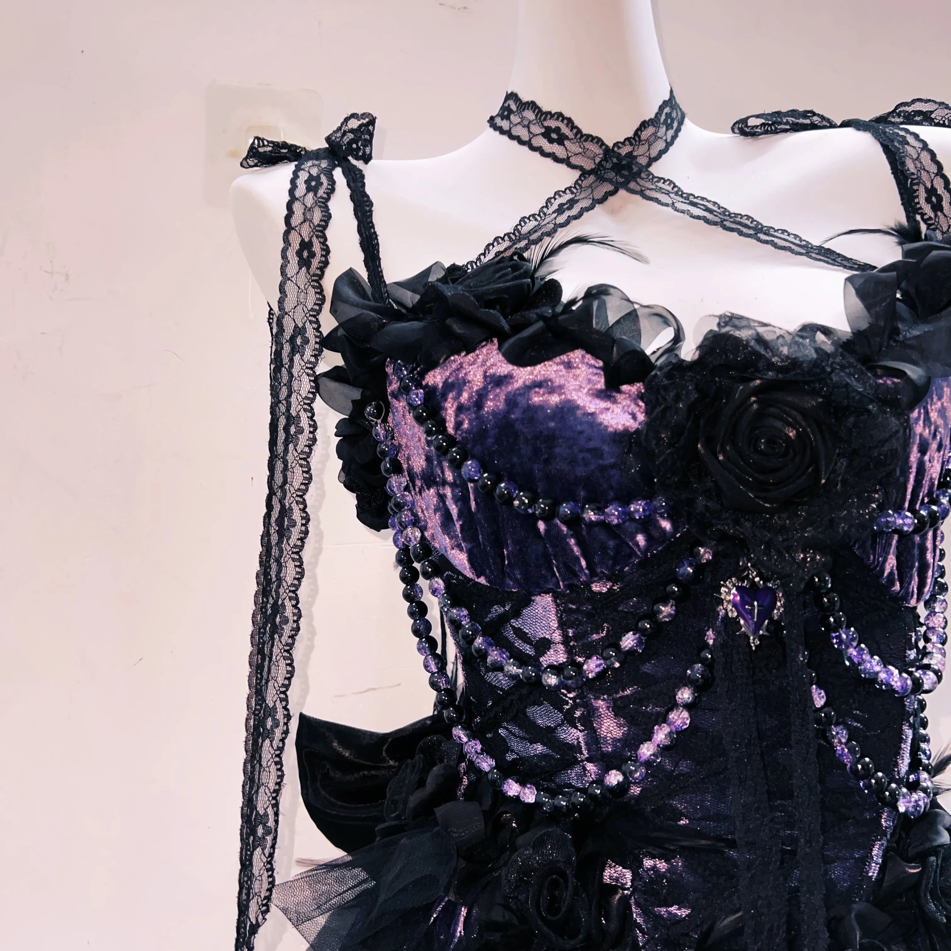Bewitching Black Lace & Deep Purple Velvet High-Low Dress – Your Ultimate Halloween & Holiday Party Statement
