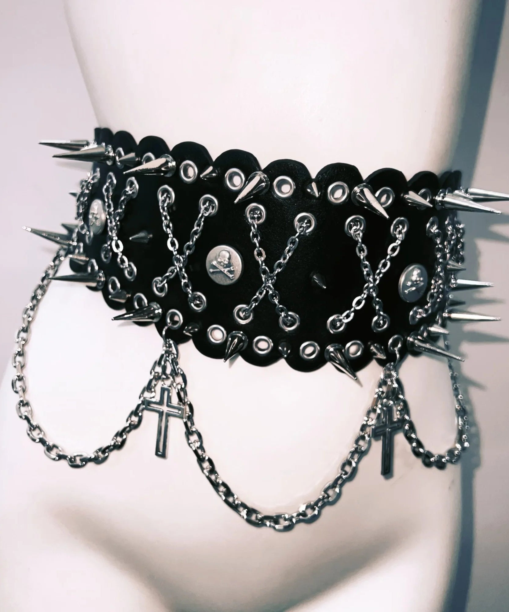 Spiked & Chained Rebel: Goth Rave Harness Top & Mini Skirt Set | Halloween & Festival Ready