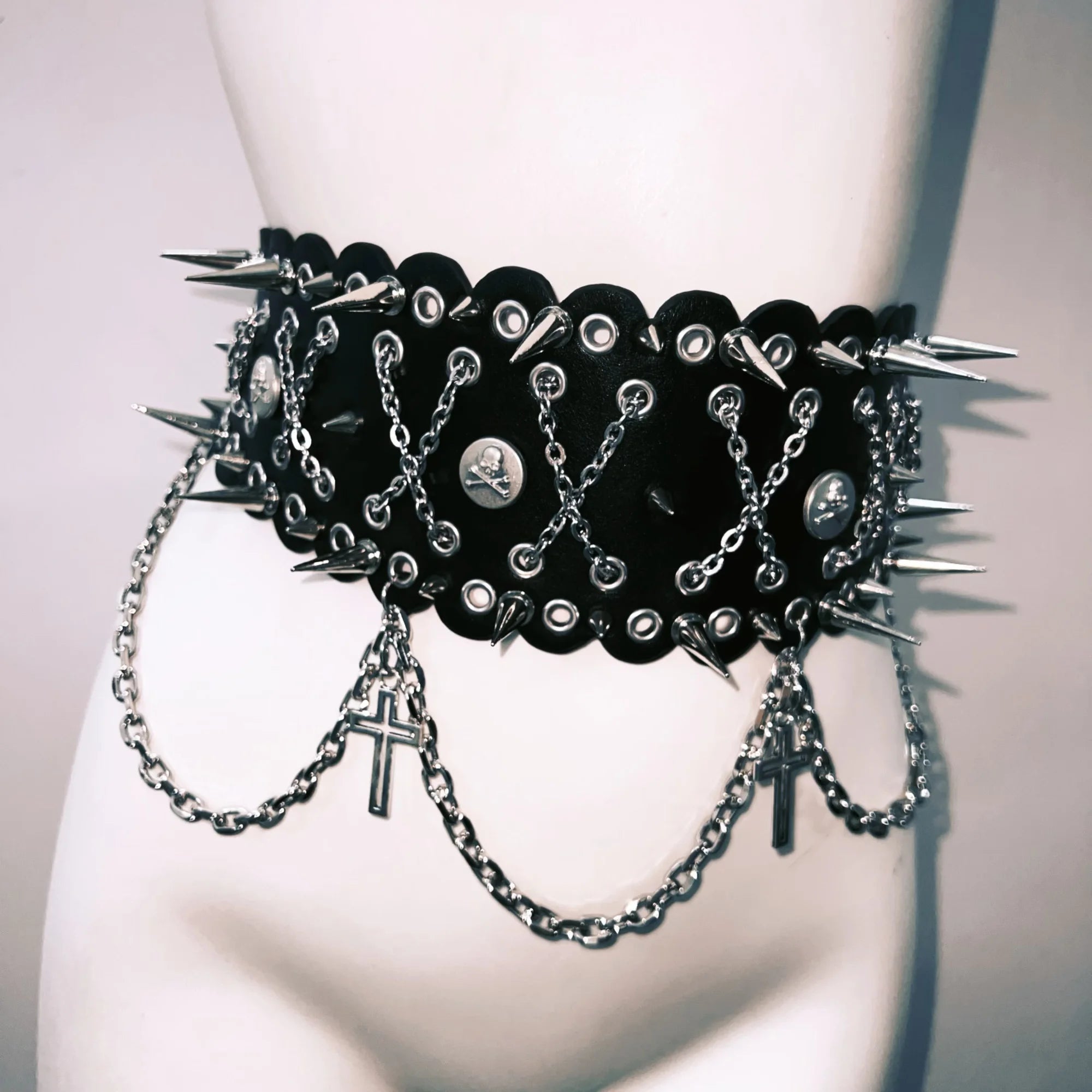 Spiked & Chained Rebel: Goth Rave Harness Top & Mini Skirt Set | Halloween & Festival Ready