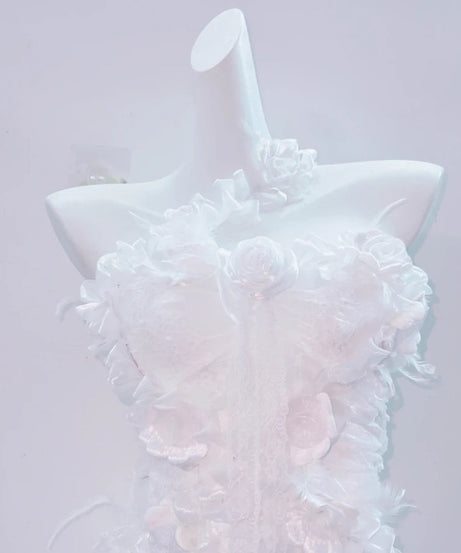 Dreamy White Floral Strapless Mini Dress with Ethereal Sheer Train - Your Holiday & Bridal Moment Statement Piece
