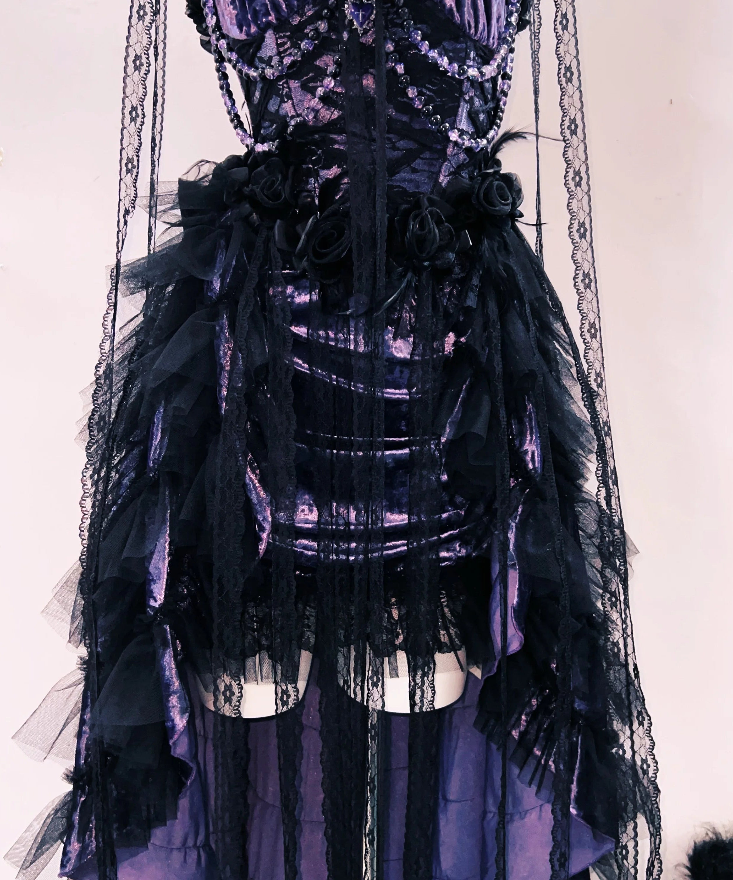 Bewitching Black Lace & Deep Purple Velvet High-Low Dress – Your Ultimate Halloween & Holiday Party Statement