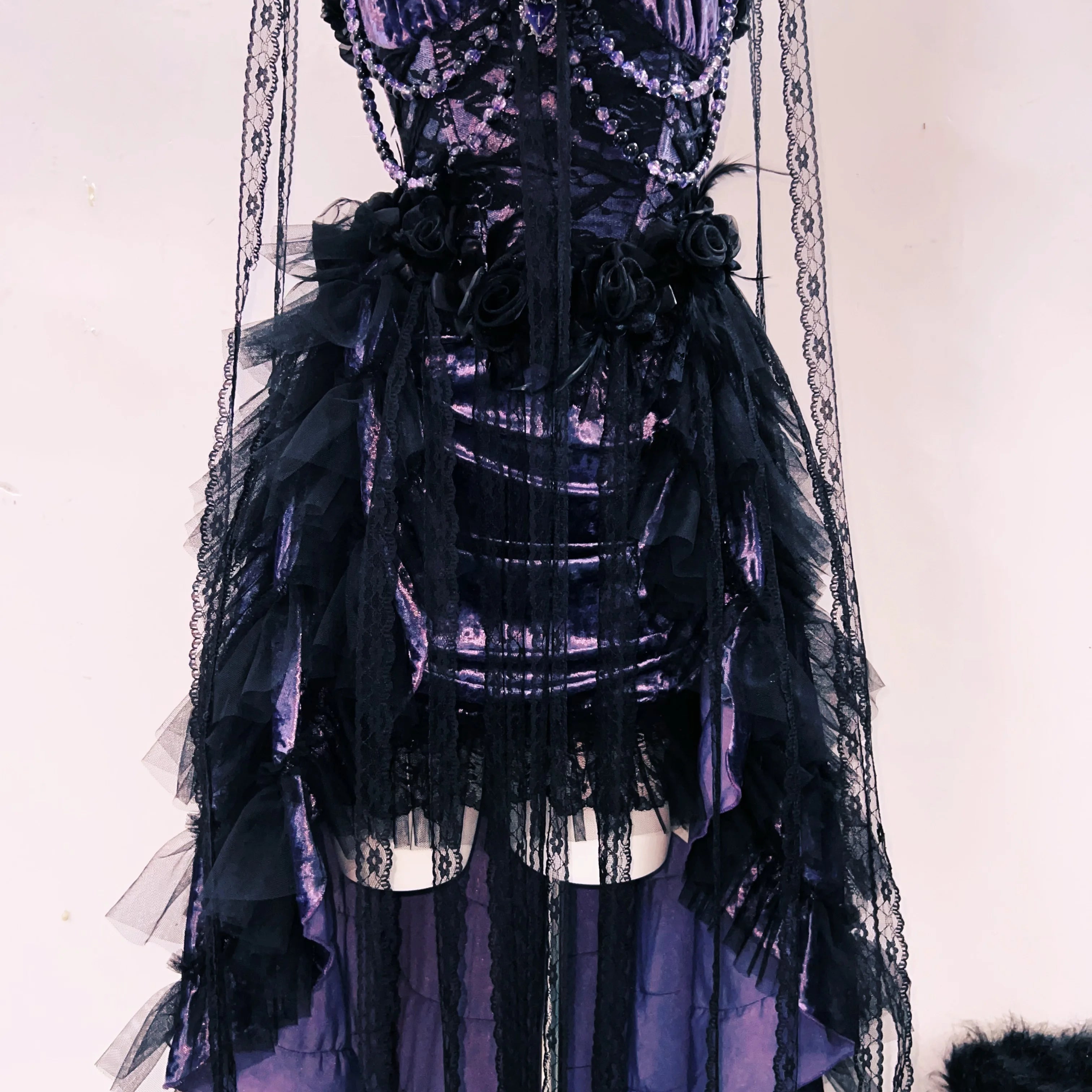 Bewitching Black Lace & Deep Purple Velvet High-Low Dress – Your Ultimate Halloween & Holiday Party Statement