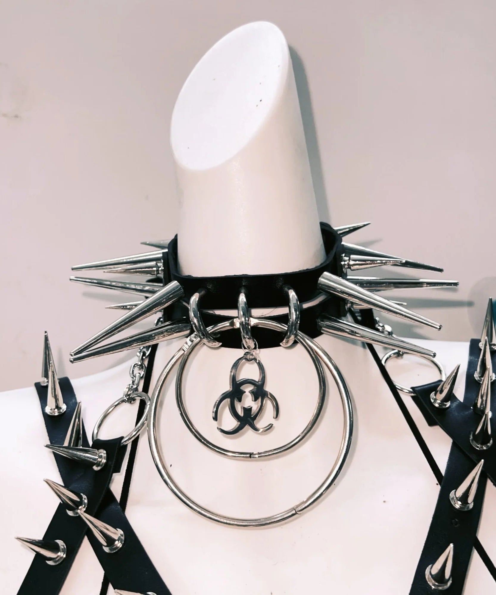 Spiked & Chained Rebel: Goth Rave Harness Top & Mini Skirt Set | Halloween & Festival Ready