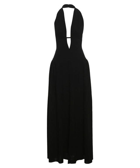 Effortless Glamour: Black Halter Deep V-Neck Cutout Maxi Dress - Your Fall & Holiday Event Essential