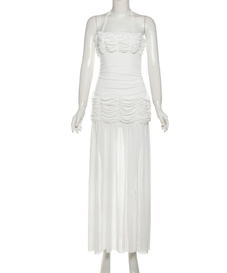 Elegant Black Ruched Halter Maxi Dress with Slit – Perfect for Fall Evenings & Holiday Parties