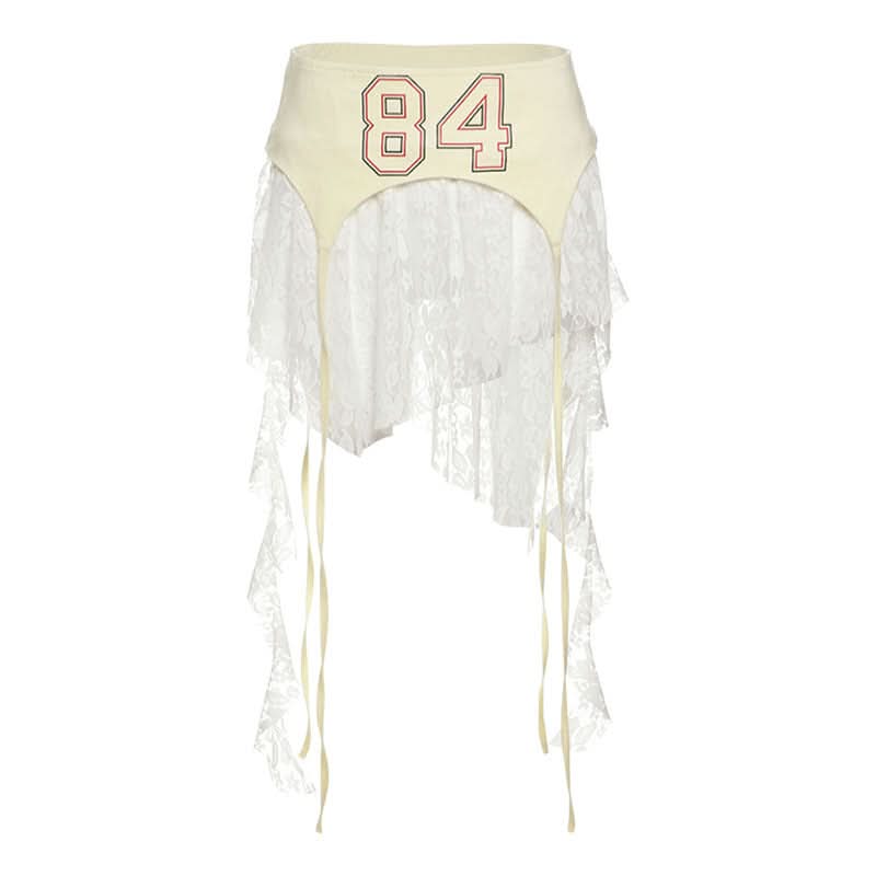 Bold '84' Retro Lace Mini Skirt - Asymmetrical Ruffle Style for Fall Nights