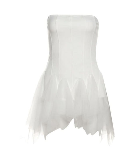 Dreamy White Tulle Corset Mini Dress - Ethereal Elegance for Fall Parties & Halloween