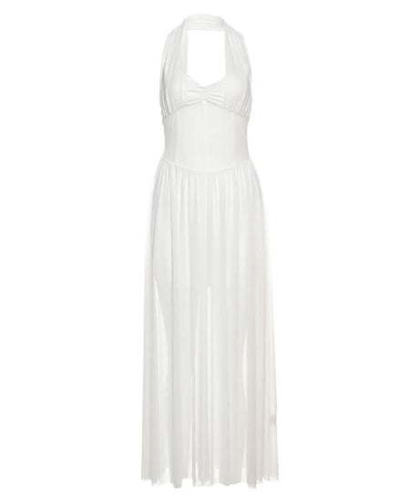 Effortless Glam: White Halter Mesh Corset Maxi Dress - Your Go-To for Holiday Parties & Resort Escapes