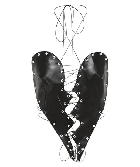 Edgy Faux Leather Heartbreak Halter Crop Top | Lace-Up Style for Halloween & Fall Nights