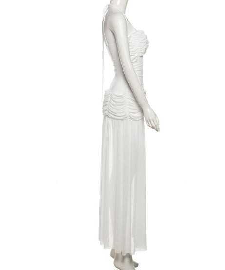 Elegant Black Ruched Halter Maxi Dress with Slit – Perfect for Fall Evenings & Holiday Parties