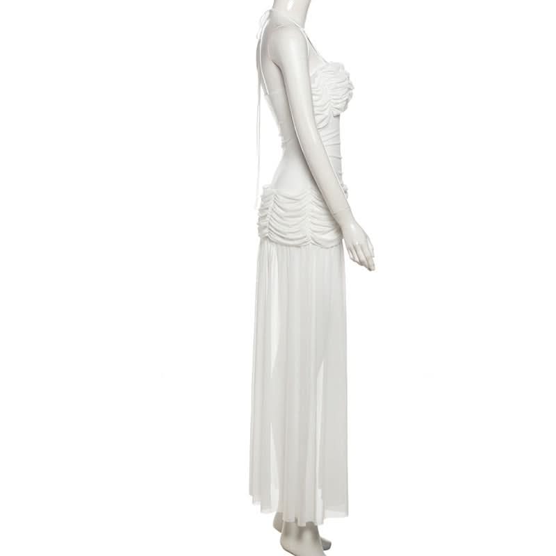 Elegant Black Ruched Halter Maxi Dress with Slit – Perfect for Fall Evenings & Holiday Parties