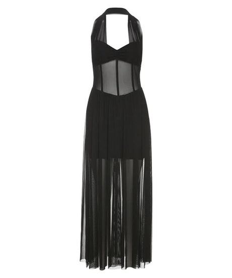 Effortless Glam: White Halter Mesh Corset Maxi Dress - Your Go-To for Holiday Parties & Resort Escapes