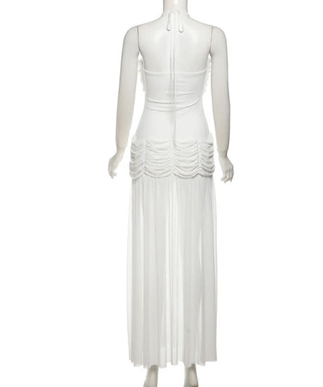 Elegant Black Ruched Halter Maxi Dress with Slit – Perfect for Fall Evenings & Holiday Parties