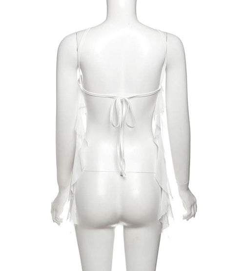 Winter Sun Wanderlust: White Floral Ruffle Halter Crop Top - Your Dream Destination Piece