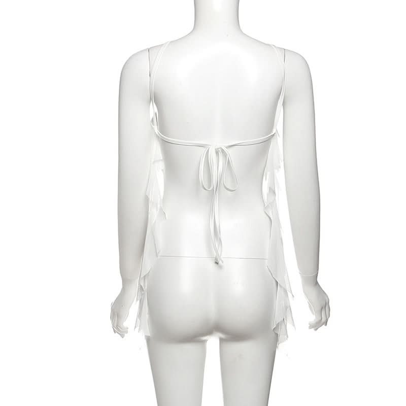 Winter Sun Wanderlust: White Floral Ruffle Halter Crop Top - Your Dream Destination Piece