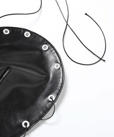 Edgy Faux Leather Heartbreak Halter Crop Top | Lace-Up Style for Halloween & Fall Nights