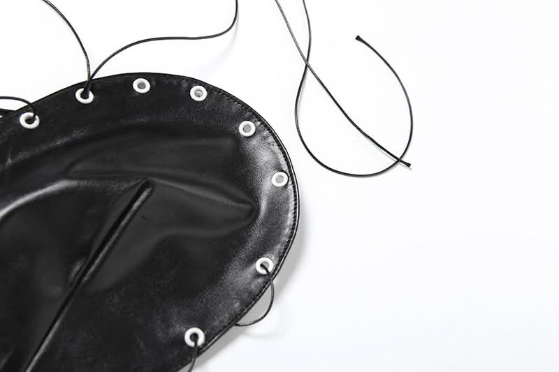 Edgy Faux Leather Heartbreak Halter Crop Top | Lace-Up Style for Halloween & Fall Nights