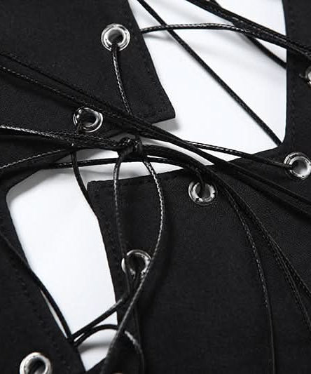 Edgy Faux Leather Heartbreak Halter Crop Top | Lace-Up Style for Halloween & Fall Nights
