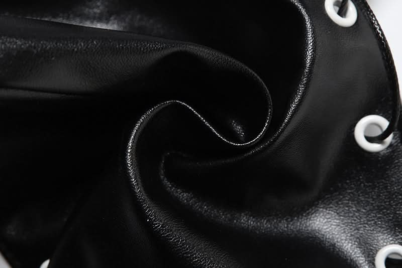 Edgy Faux Leather Heartbreak Halter Crop Top | Lace-Up Style for Halloween & Fall Nights