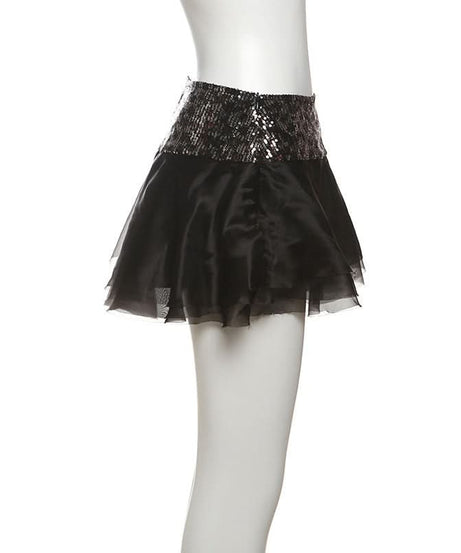 Sparkling Black Sequin Ruffle Mini Skirt - Perfect for Halloween & Holiday Parties!