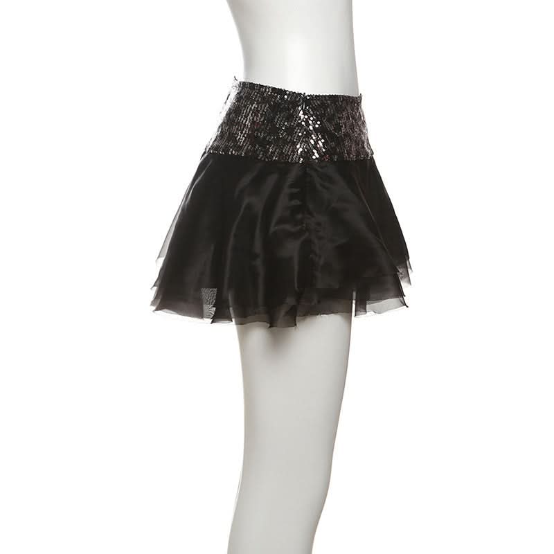 Sparkling Black Sequin Ruffle Mini Skirt - Perfect for Halloween & Holiday Parties!
