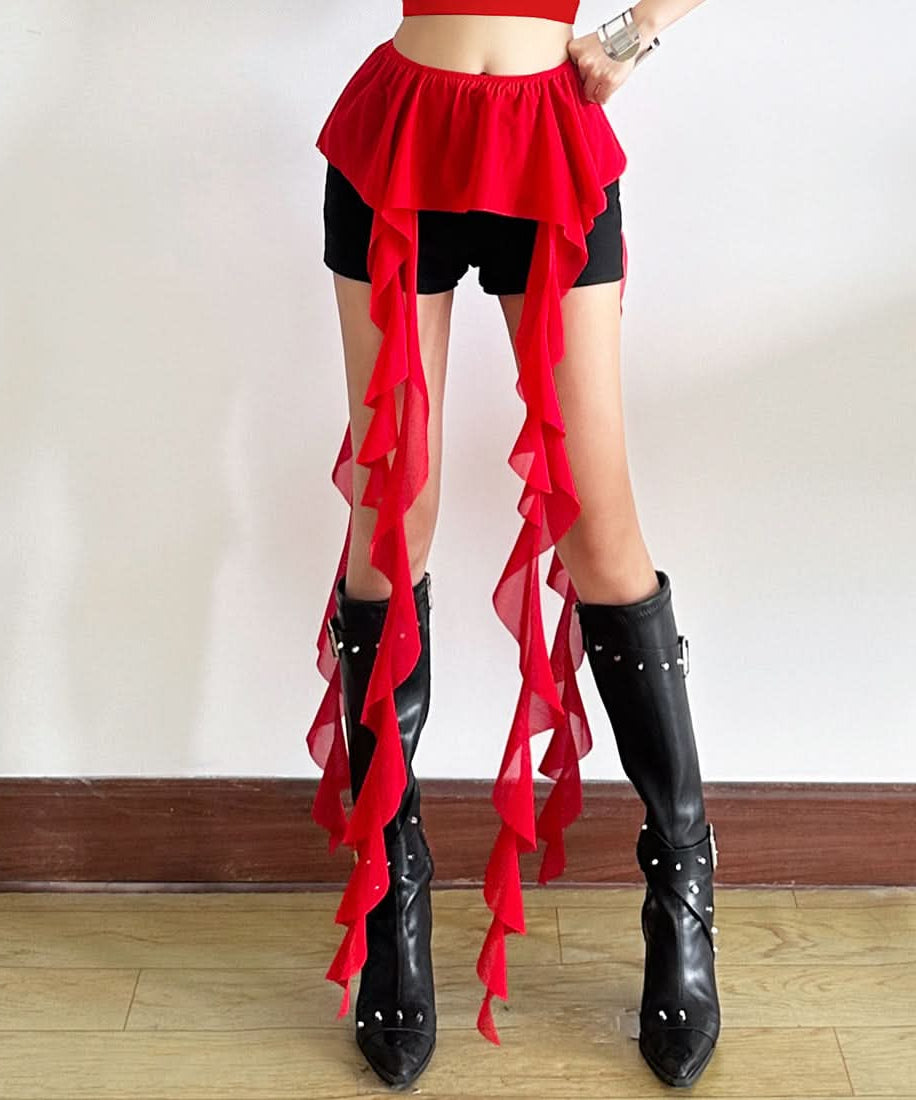 Fiery Red Ruffle Fringe Waist Wrap - Festival, Rave & Halloween Statement