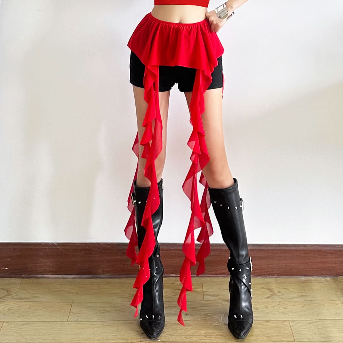 Fiery Red Ruffle Fringe Waist Wrap - Festival, Rave & Halloween Statement