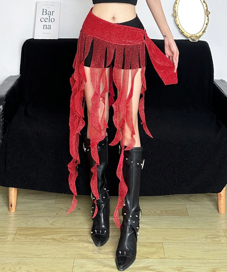 Red Sparkle Fringe Hip Scarf – Rave, Festival & Halloween Dance Belt