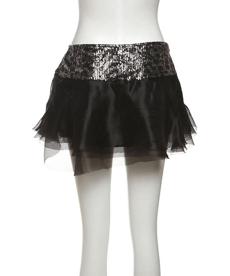 Sparkling Black Sequin Ruffle Mini Skirt - Perfect for Halloween & Holiday Parties!