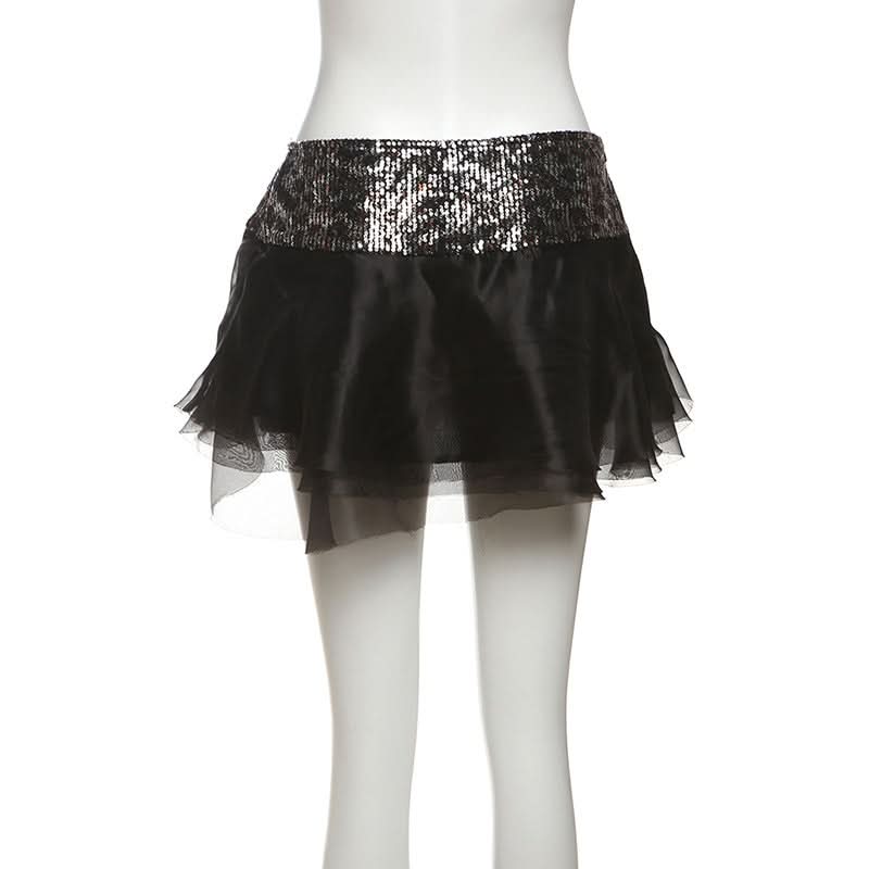 Sparkling Black Sequin Ruffle Mini Skirt - Perfect for Halloween & Holiday Parties!