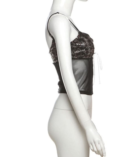 Sparkle & Slay: Sequin Mesh Corset Cami Top - Perfect for Halloween, Fall Parties & Holiday Glam!