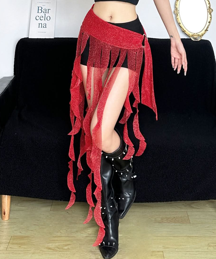 Red Sparkle Fringe Hip Scarf – Rave, Festival & Halloween Dance Belt