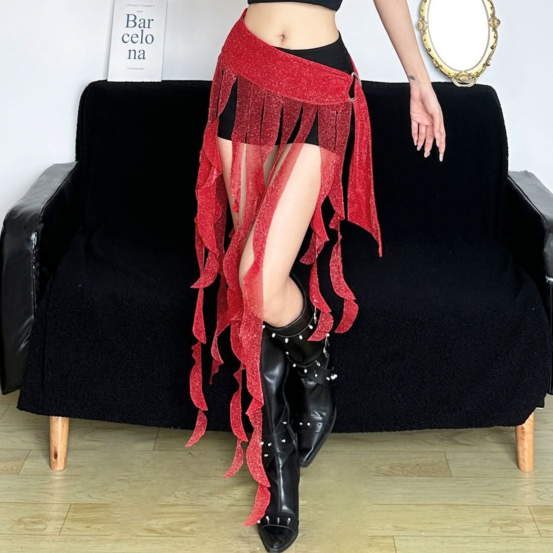 Red Sparkle Fringe Hip Scarf – Rave, Festival & Halloween Dance Belt