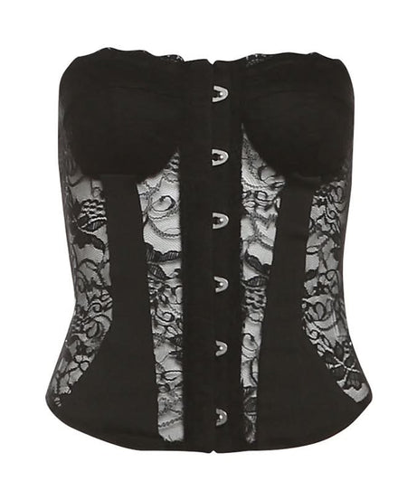 Sultry Black Lace Button Front Bustier Corset Top - Fall Night Out Essential