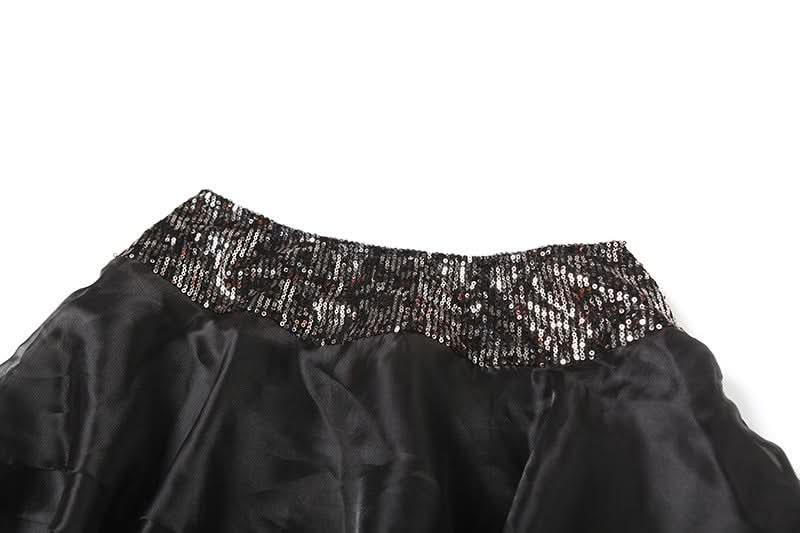 Sparkling Black Sequin Ruffle Mini Skirt - Perfect for Halloween & Holiday Parties!
