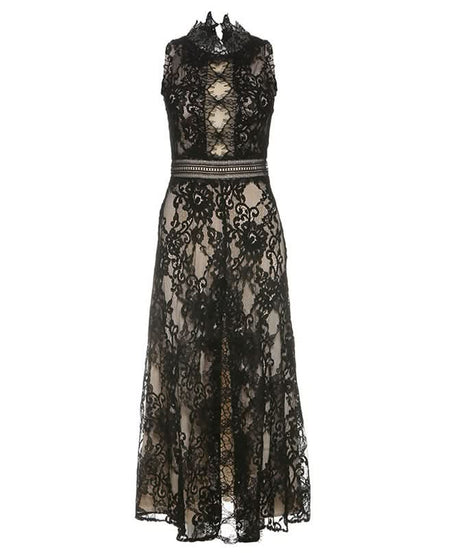 Alluring Black Lace Illusion Midi Dress | Fall & Holiday Soirée Elegance