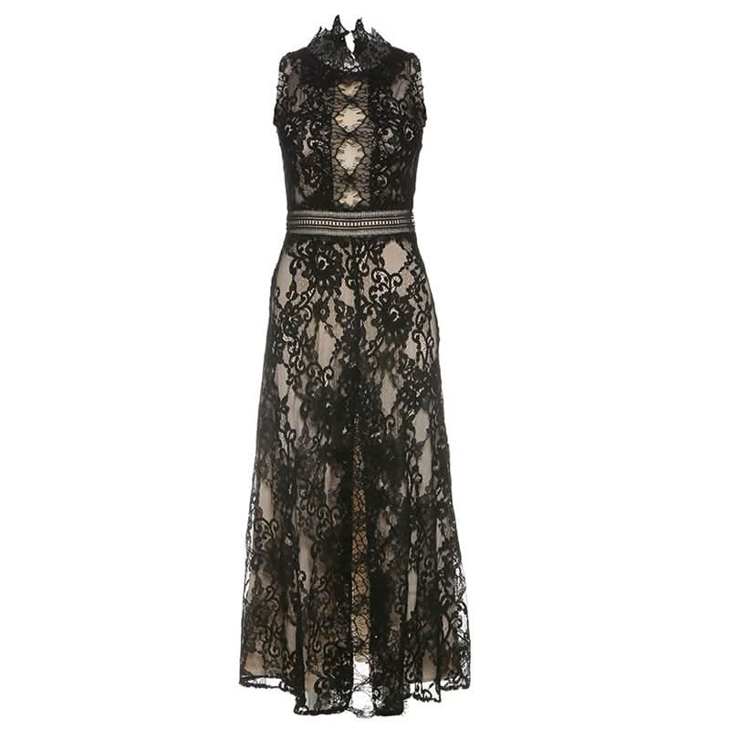 Alluring Black Lace Illusion Midi Dress | Fall & Holiday Soirée Elegance