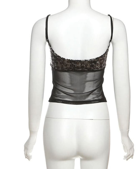 Sparkle & Slay: Sequin Mesh Corset Cami Top - Perfect for Halloween, Fall Parties & Holiday Glam!