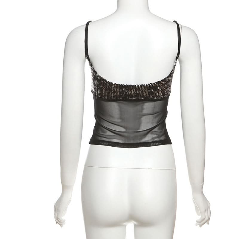 Sparkle & Slay: Sequin Mesh Corset Cami Top - Perfect for Halloween, Fall Parties & Holiday Glam!