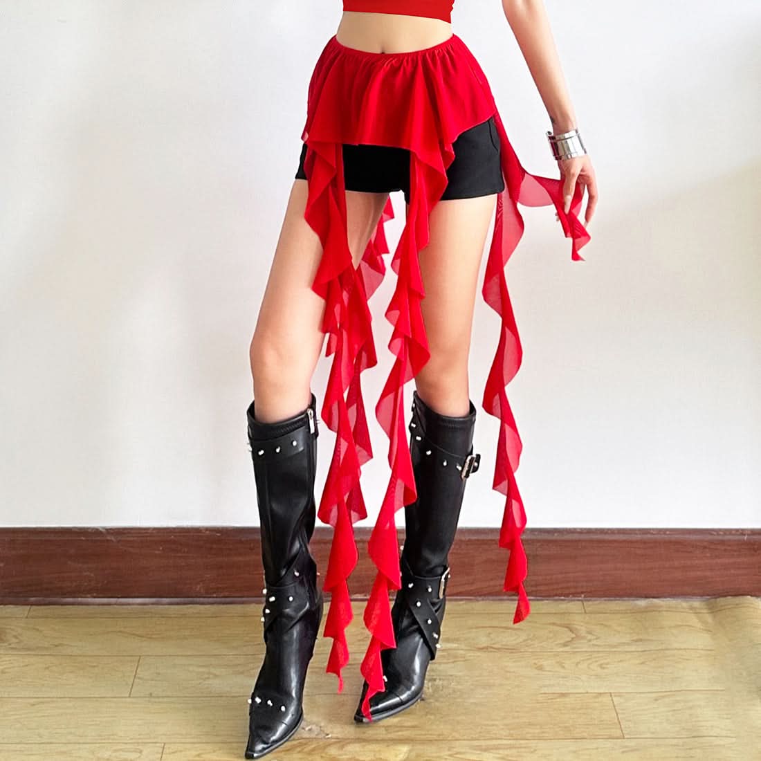 Fiery Red Ruffle Fringe Waist Wrap - Festival, Rave & Halloween Statement