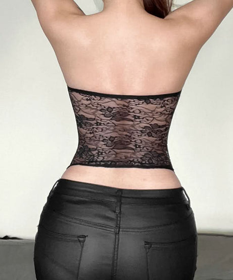 Sultry Black Lace Button Front Bustier Corset Top - Fall Night Out Essential