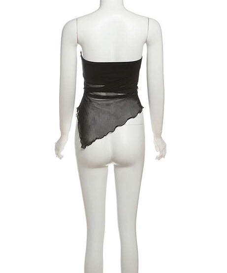 Edgy Black Mesh Tie-Front Tube Top - Your Fall & Halloween Party Statement Piece