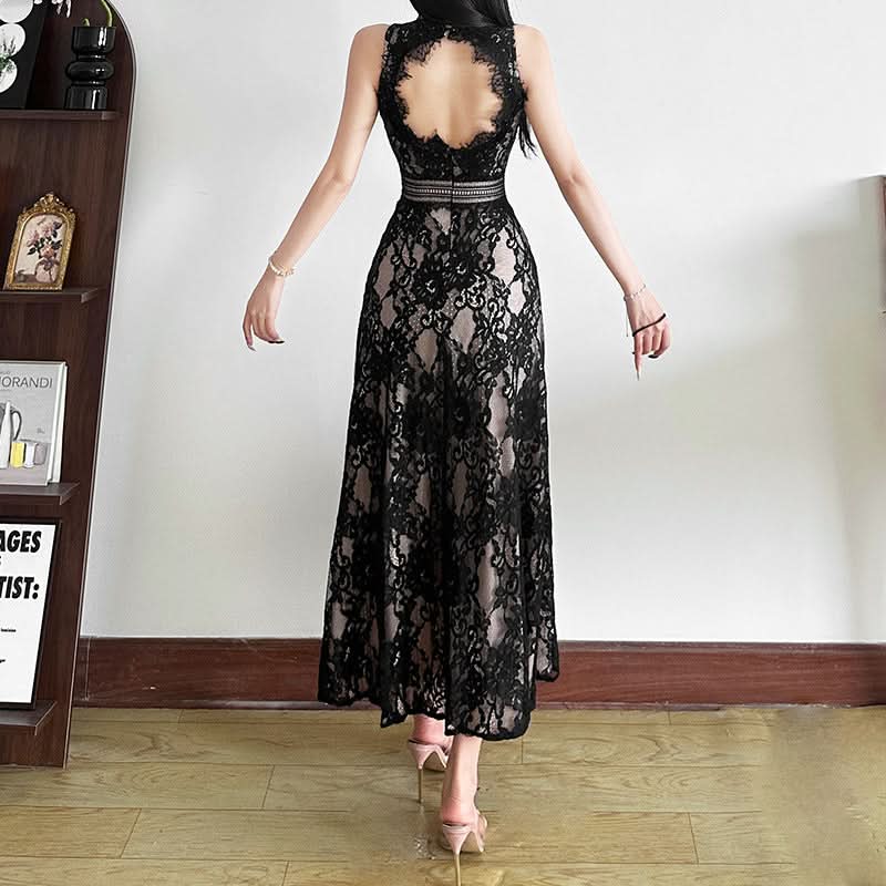 Alluring Black Lace Illusion Midi Dress | Fall & Holiday Soirée Elegance