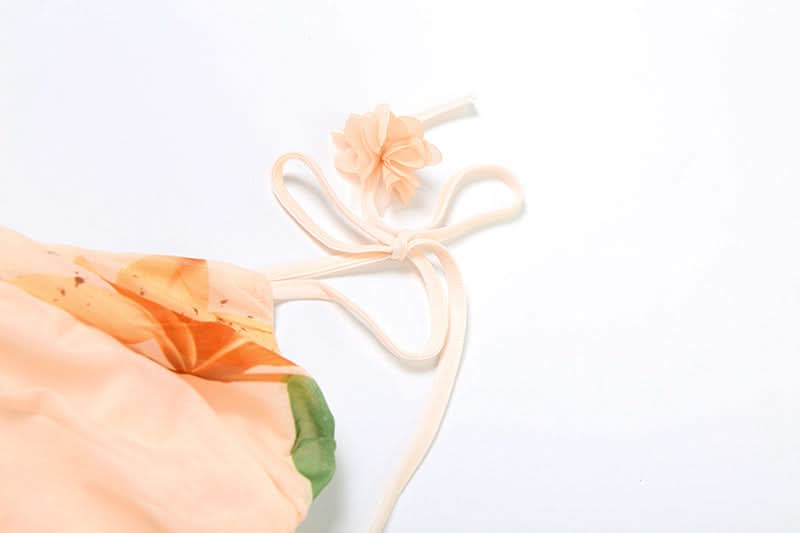 Vibrant Fall Bloom Ruched Mesh Crop Top - Adjustable Tie-Shoulder Cami for Chic Getaways & Resort Style