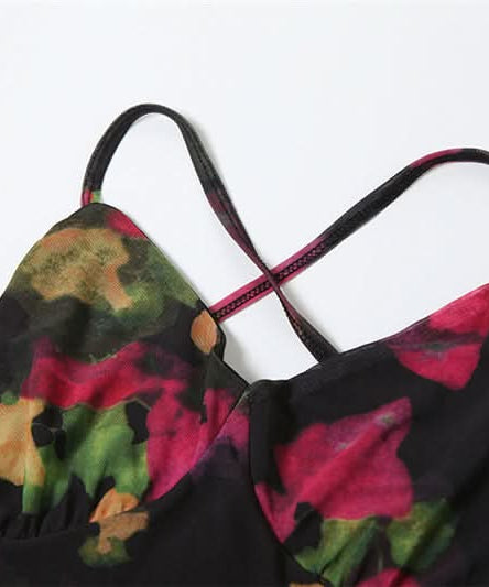 Elegant Autumn Bloom Cross-Back V-Neck Maxi Dress – Fall Floral Chic