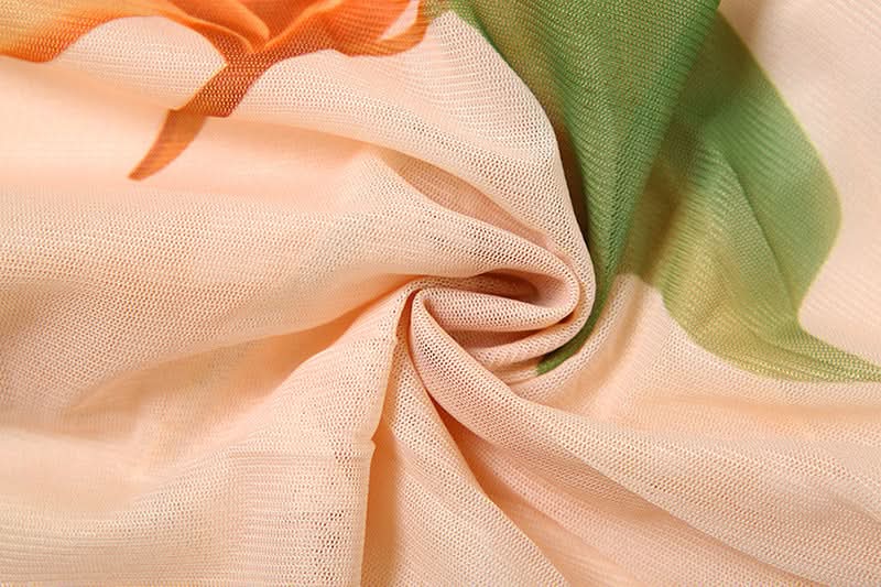 Vibrant Fall Bloom Ruched Mesh Crop Top - Adjustable Tie-Shoulder Cami for Chic Getaways & Resort Style