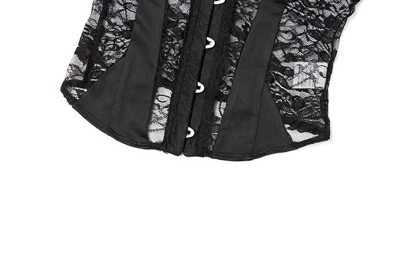 Sultry Black Lace Button Front Bustier Corset Top - Fall Night Out Essential