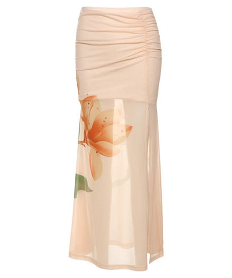 Blush Bloom Ruched Mesh Maxi Skirt with Sassy Slit - Your Fall Getaway Essential