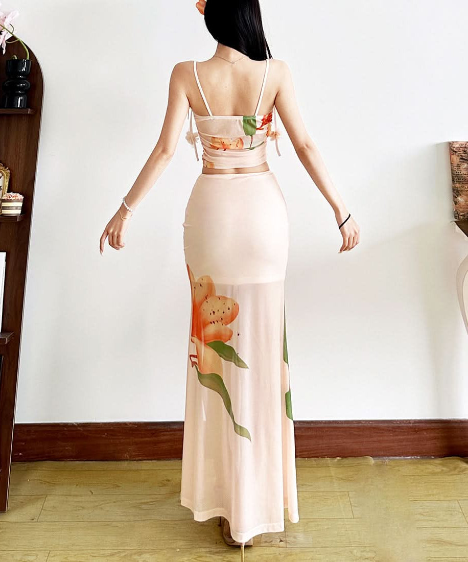 Blush Bloom Ruched Mesh Maxi Skirt with Sassy Slit - Your Fall Getaway Essential